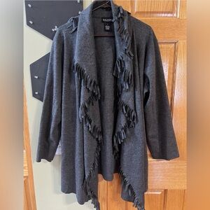 Dialogue Dark Gray Fringe Open-Front Cardigan